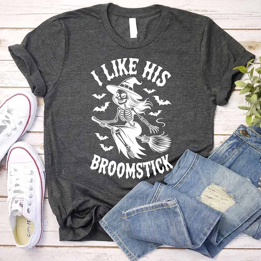 I Like Her Pumpkins & His Broomstick Funny Matching Halloween Couple T-Shirts