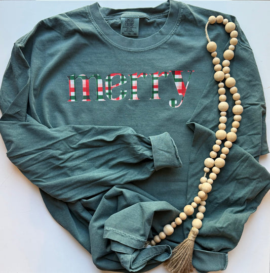 Merry Plaid Long Sleeve Graphic Tee Comfort Colors