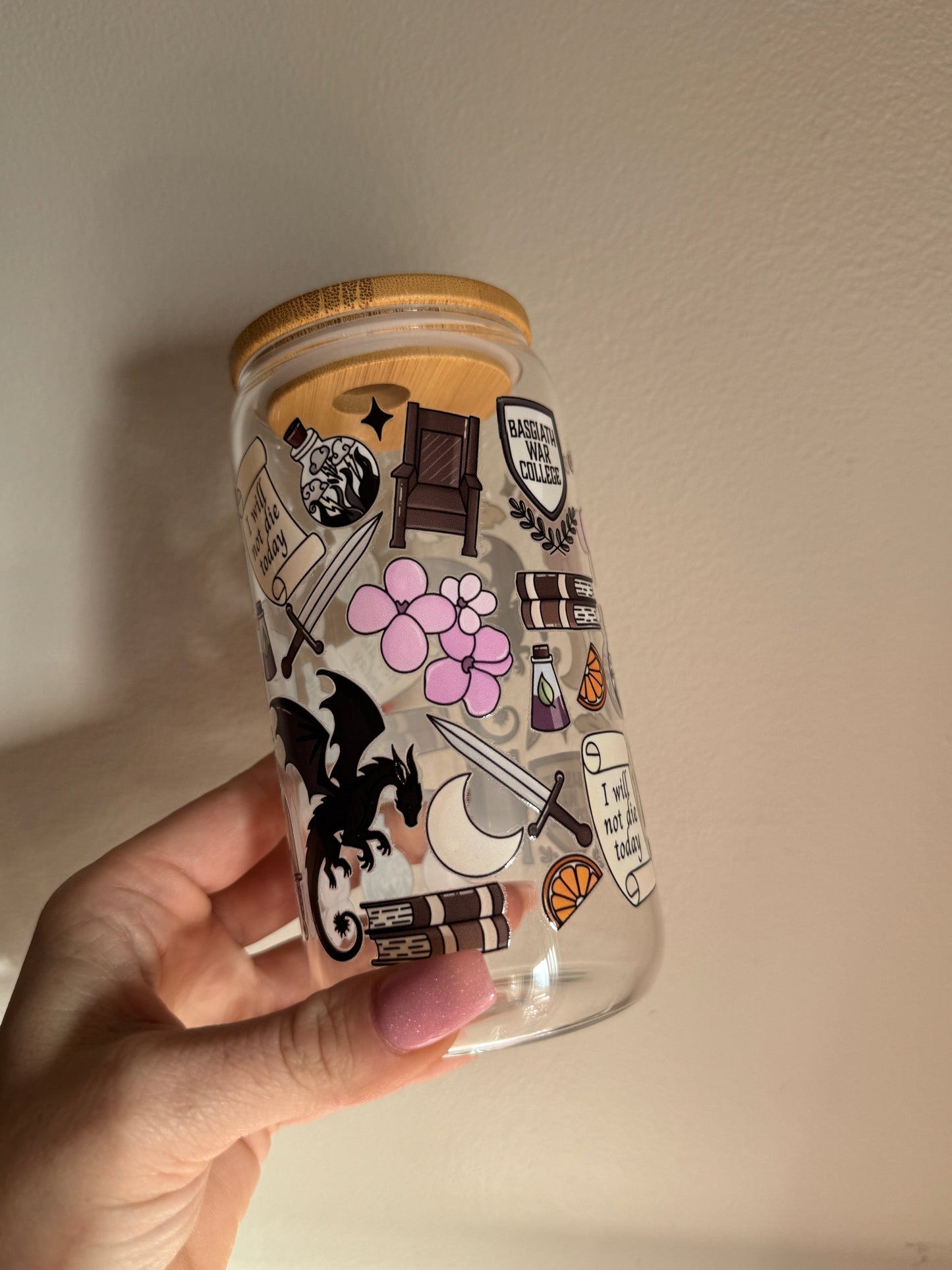 Fourth Wing Double Sided Glass Tumbler with Bamboo Lid