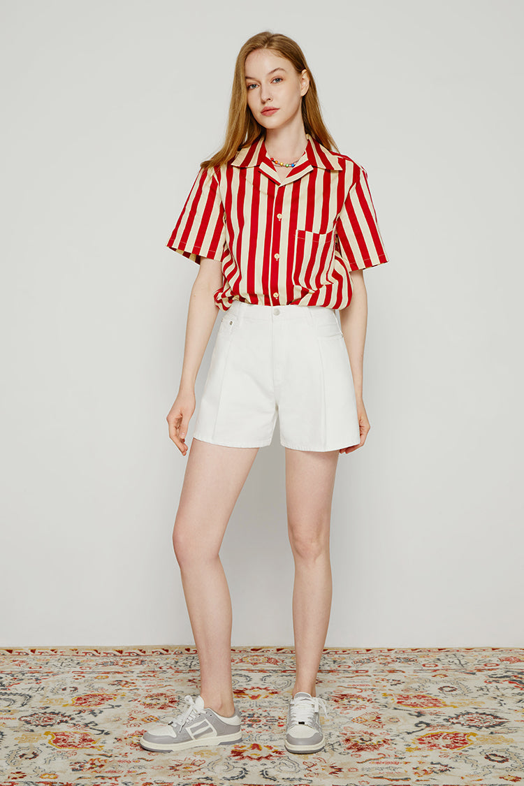 Pleated Fun Short High-Rise Mid-Weight Denim Shorts Hey Joanie