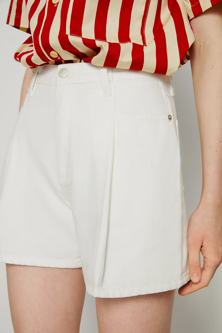 Pleated Fun Short High-Rise Mid-Weight Denim Shorts Hey Joanie