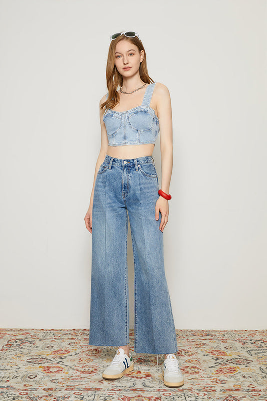 Chill Pleat Straight Ankle High-Rise Jeans