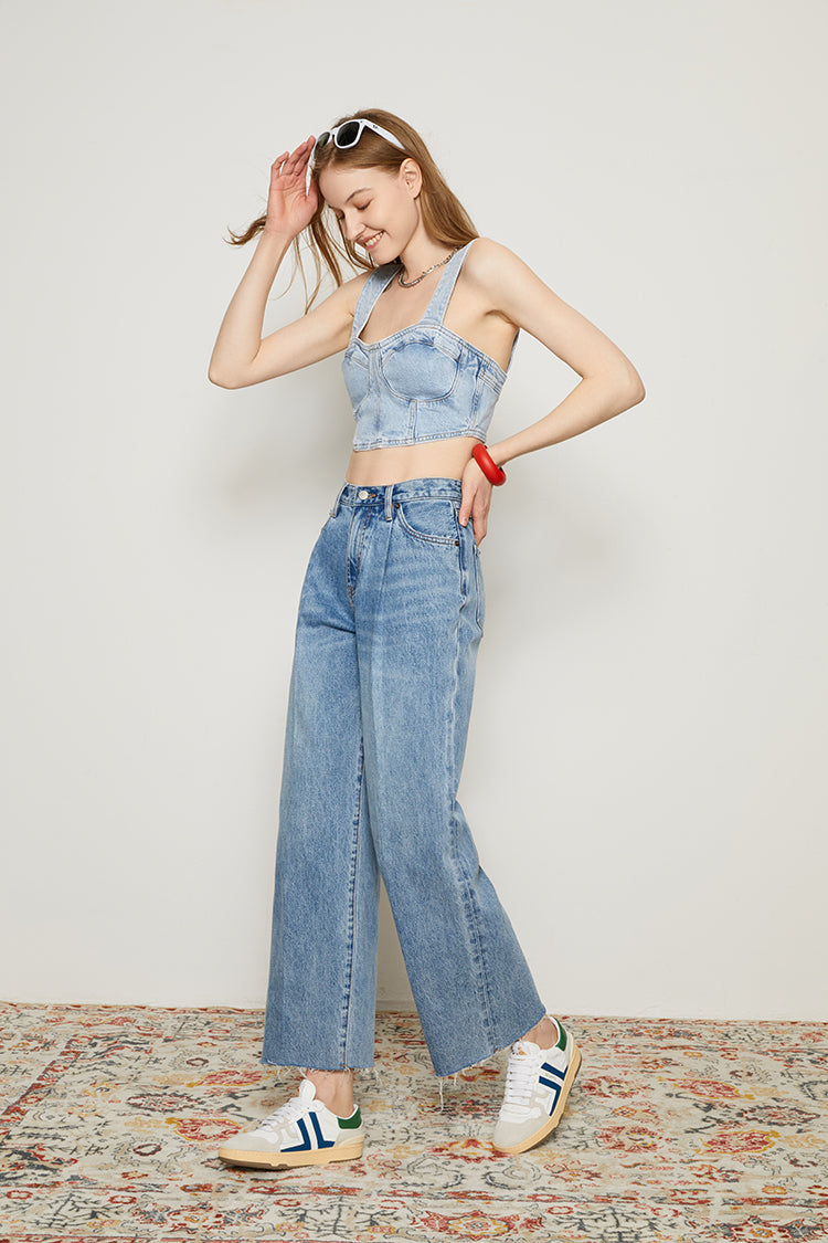 Chill Pleat Straight Ankle High-Rise Jeans
