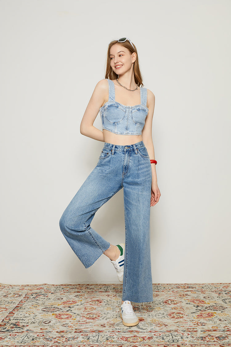 Chill Pleat Straight Ankle High-Rise Jeans
