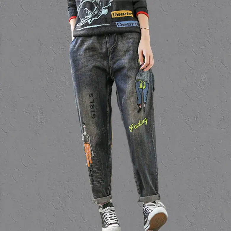 Comfortable Elastic Waist Wide Leg Women's Jeans