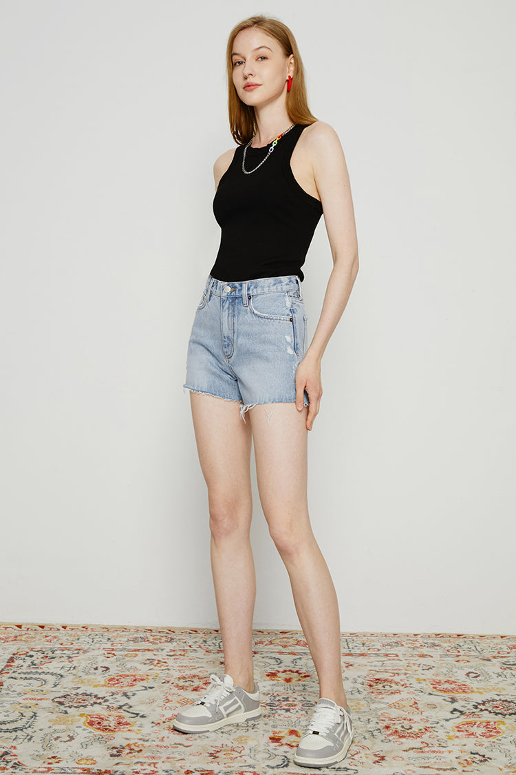 High Rise Mid-weight Denim Shorts HJ167 Hey Joanie