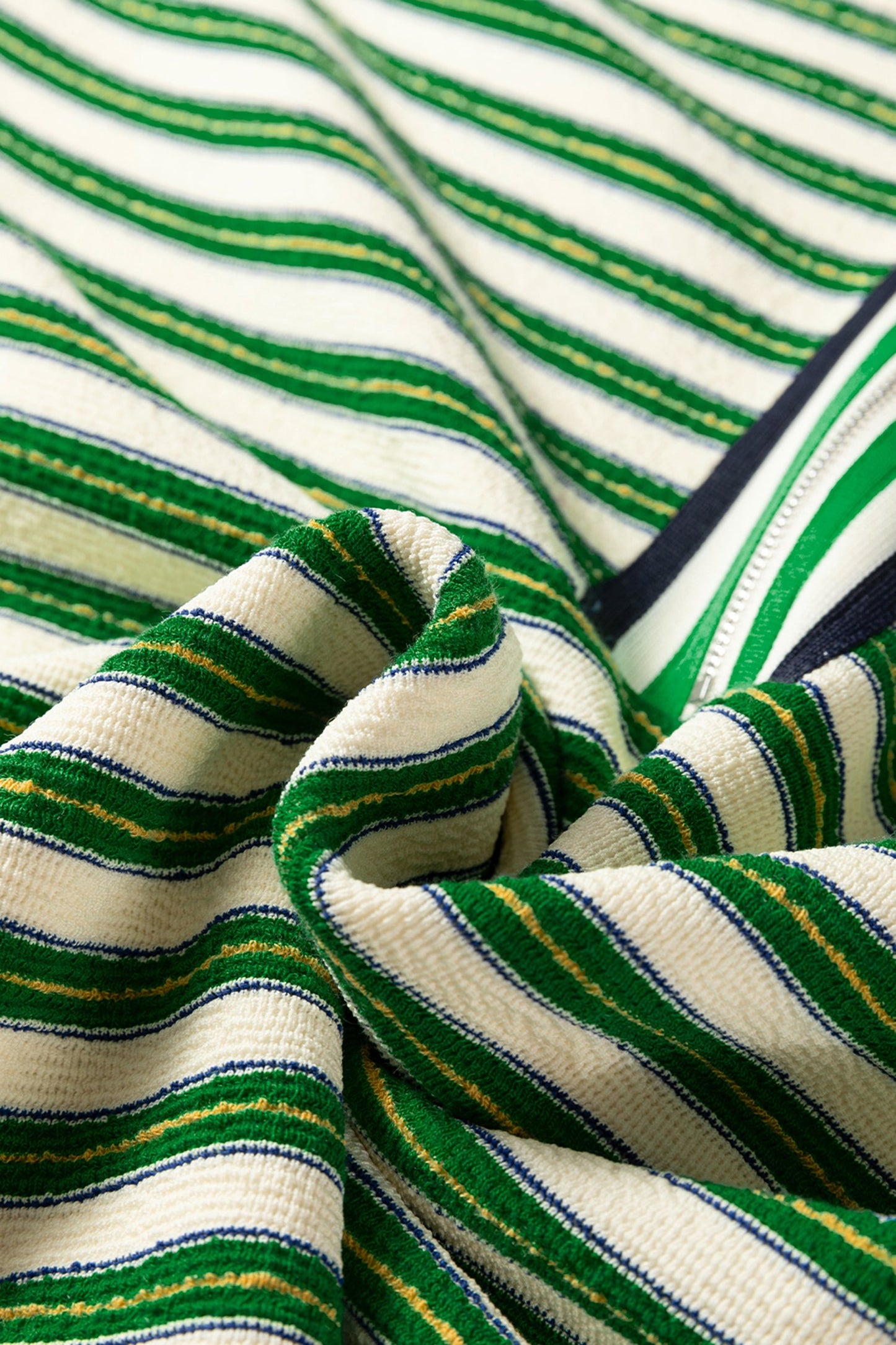 Dark Green Striped Long Sleeve Top Zip V Neck Contrast Collar