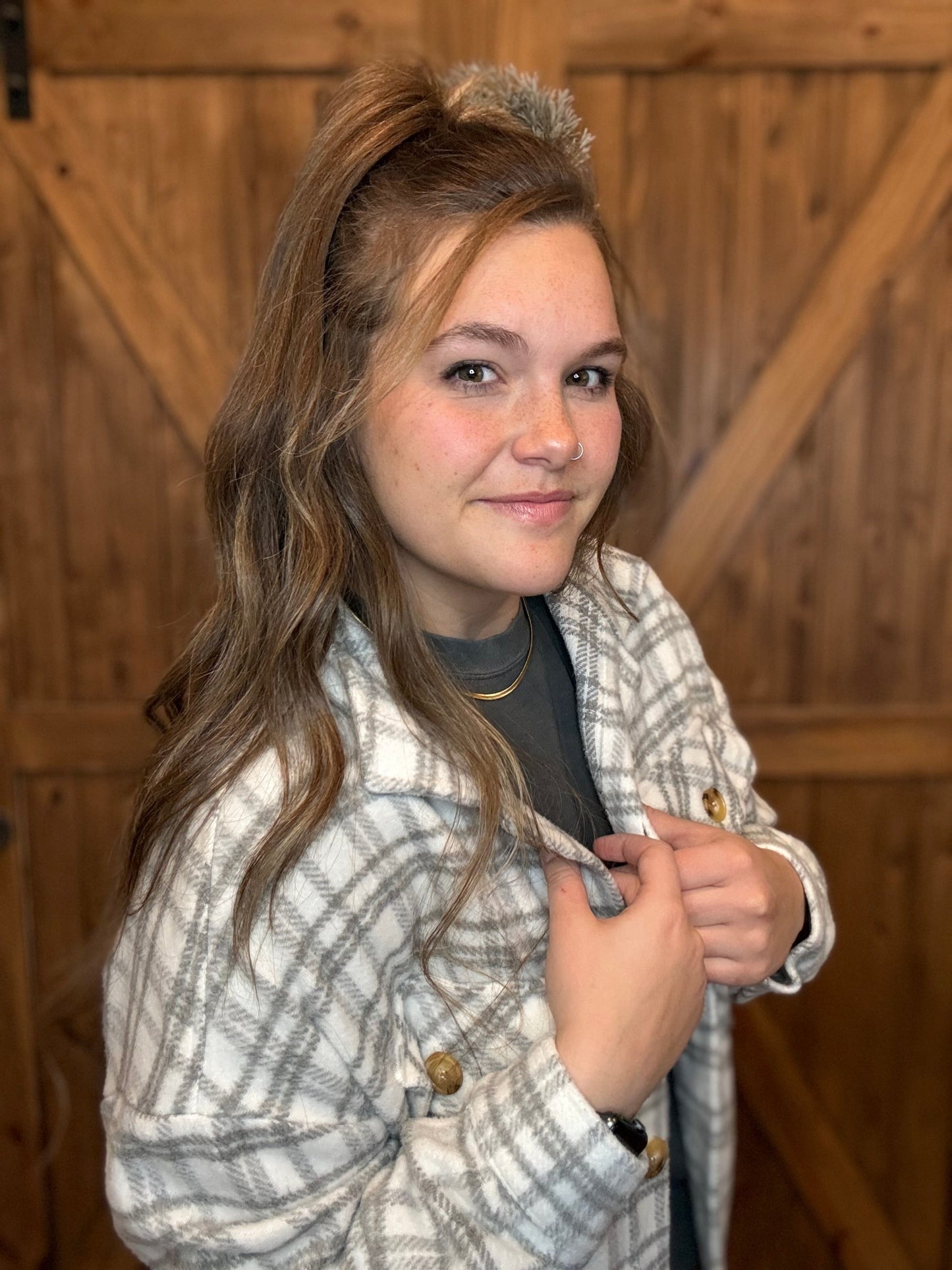 Plaid Print Fleece Hi-Low Hem Long Sleeve Shacket