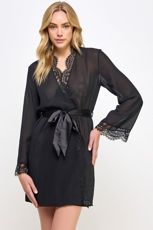 Vivian Chiffon Bodice Robe with Lace Trim