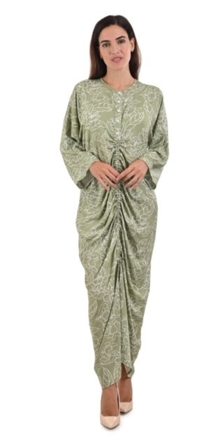 Curtain style button through slimming dress