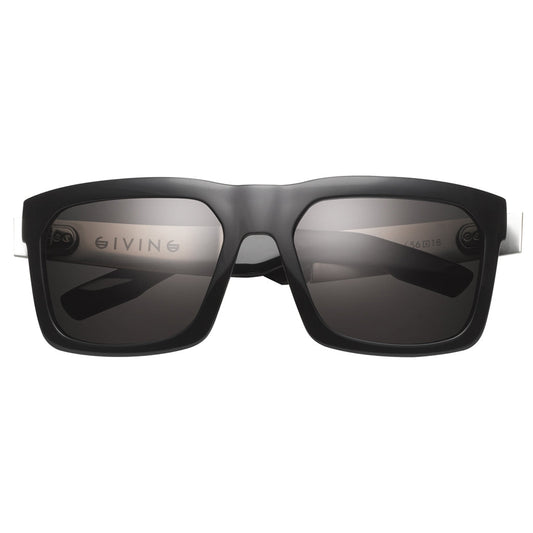 Polished Black Brushed Aluminum Grey Lens Angular Wayfarer Sunglasses Giving
