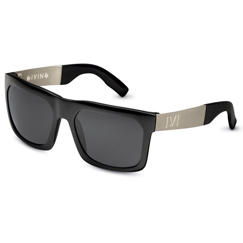 Polished Black Brushed Aluminum Grey Lens Angular Wayfarer Sunglasses Giving