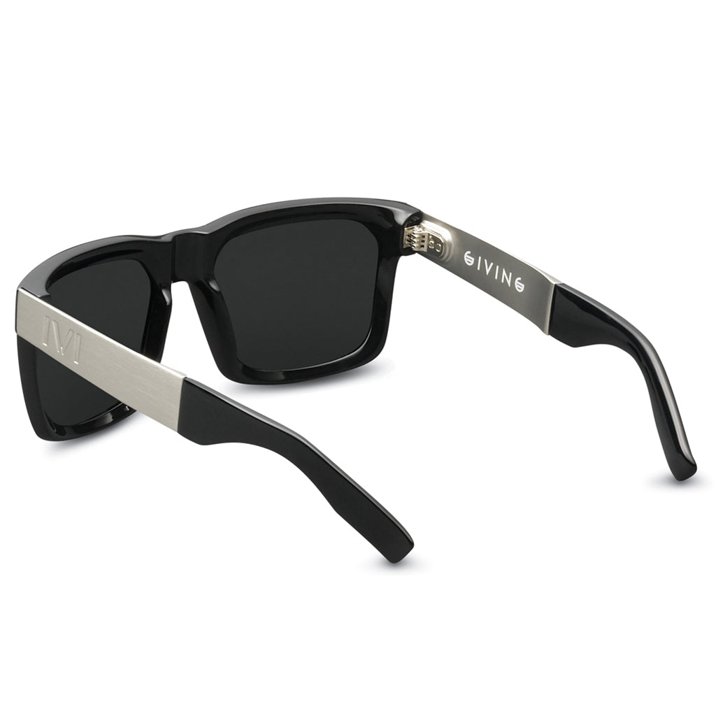 Polished Black Brushed Aluminum Grey Lens Angular Wayfarer Sunglasses Giving