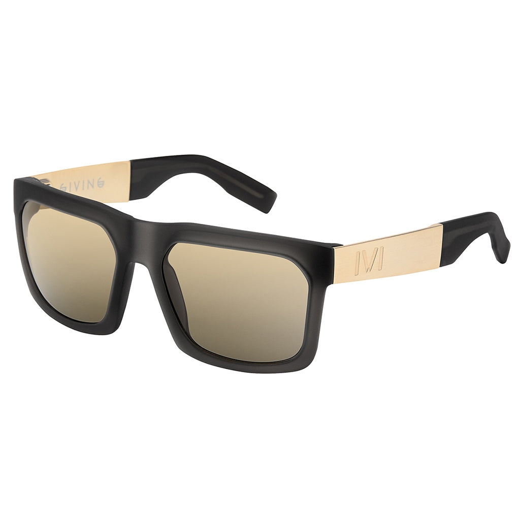 Matte Grey Translucent Brushed Gold Wayfarer Sunglasses with Gold Flash Lens Giving