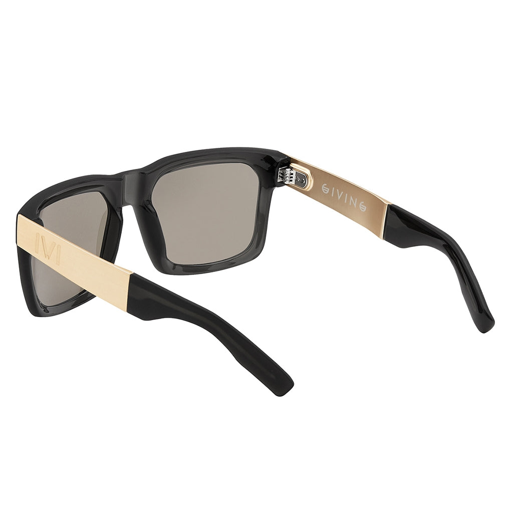 Matte Grey Translucent Brushed Gold Wayfarer Sunglasses with Gold Flash Lens Giving
