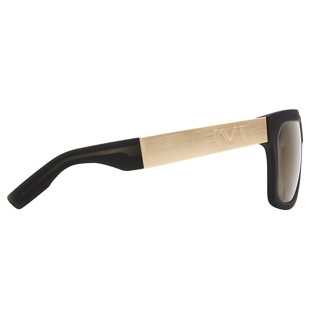 Matte Grey Translucent Brushed Gold Wayfarer Sunglasses with Gold Flash Lens Giving
