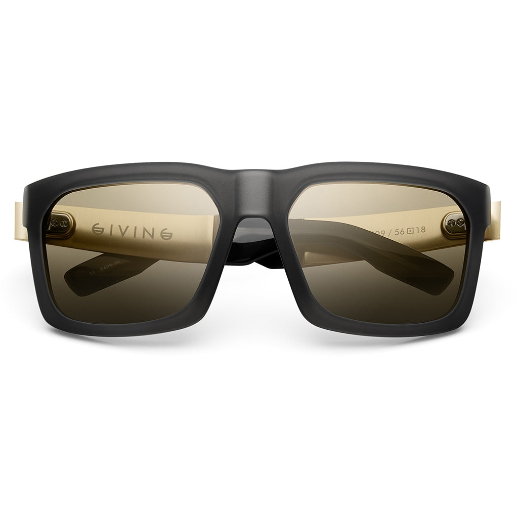 Matte Grey Translucent Brushed Gold Wayfarer Sunglasses with Gold Flash Lens Giving