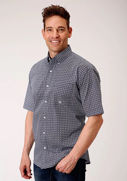 Roper Navy Bell Foulard Short Sleeve Shirt Men's