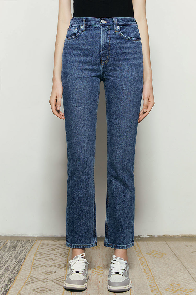 High Rise Kick Crop Jeans Mid-weight Stretch Denim Jeans Hey Joanie