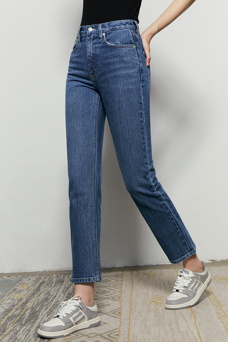 High Rise Kick Crop Jeans Mid-weight Stretch Denim Jeans Hey Joanie