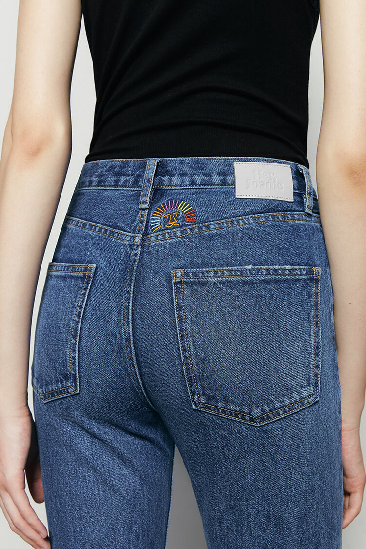 High Rise Kick Crop Jeans Mid-weight Stretch Denim Jeans Hey Joanie