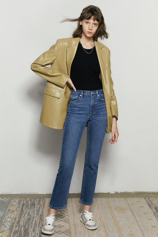 High Rise Kick Crop Jeans Mid-weight Stretch Denim Jeans Hey Joanie