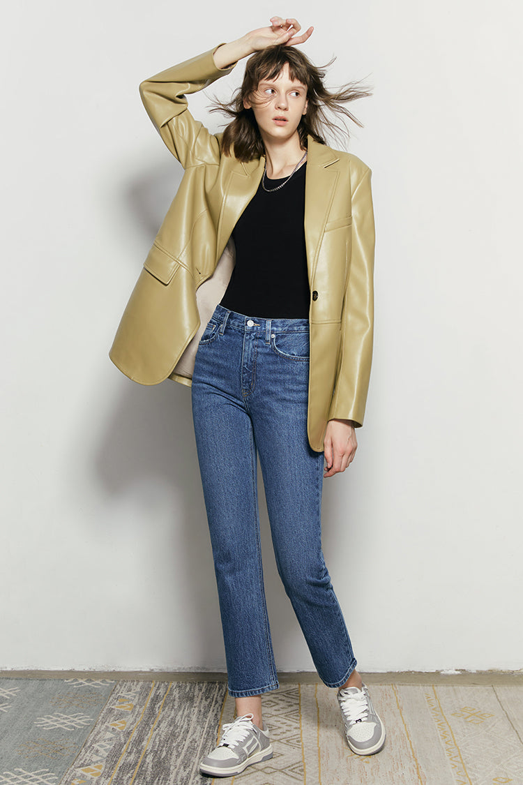 High Rise Kick Crop Jeans Mid-weight Stretch Denim Jeans Hey Joanie