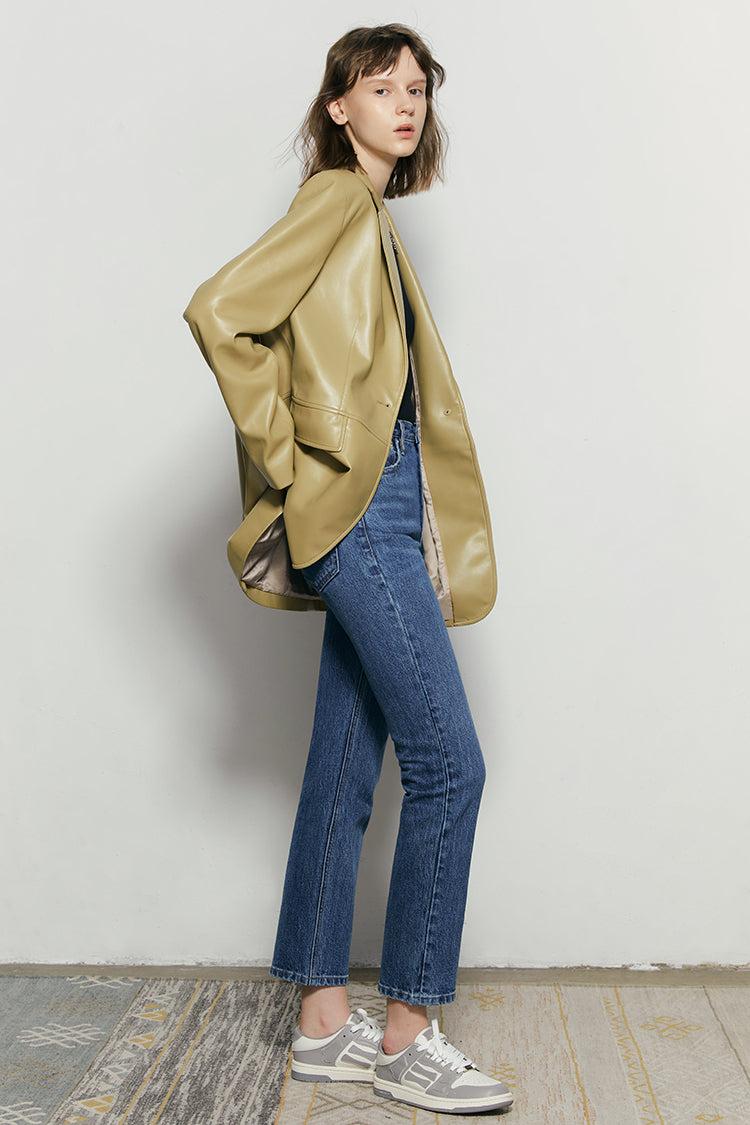High Rise Kick Crop Jeans Mid-weight Stretch Denim Jeans Hey Joanie