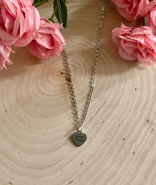 Silver Engraved Necklace Jesus Saves Stainless Steel Pendant