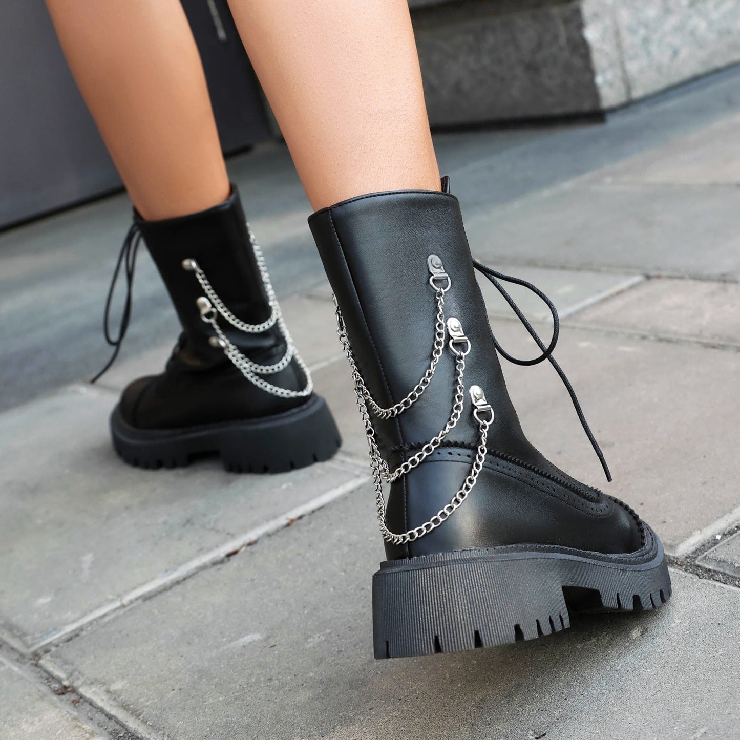 Women’s Chunky Heel Mid-Calf Dr. Style Boots Large Size Fall & Winter Boot