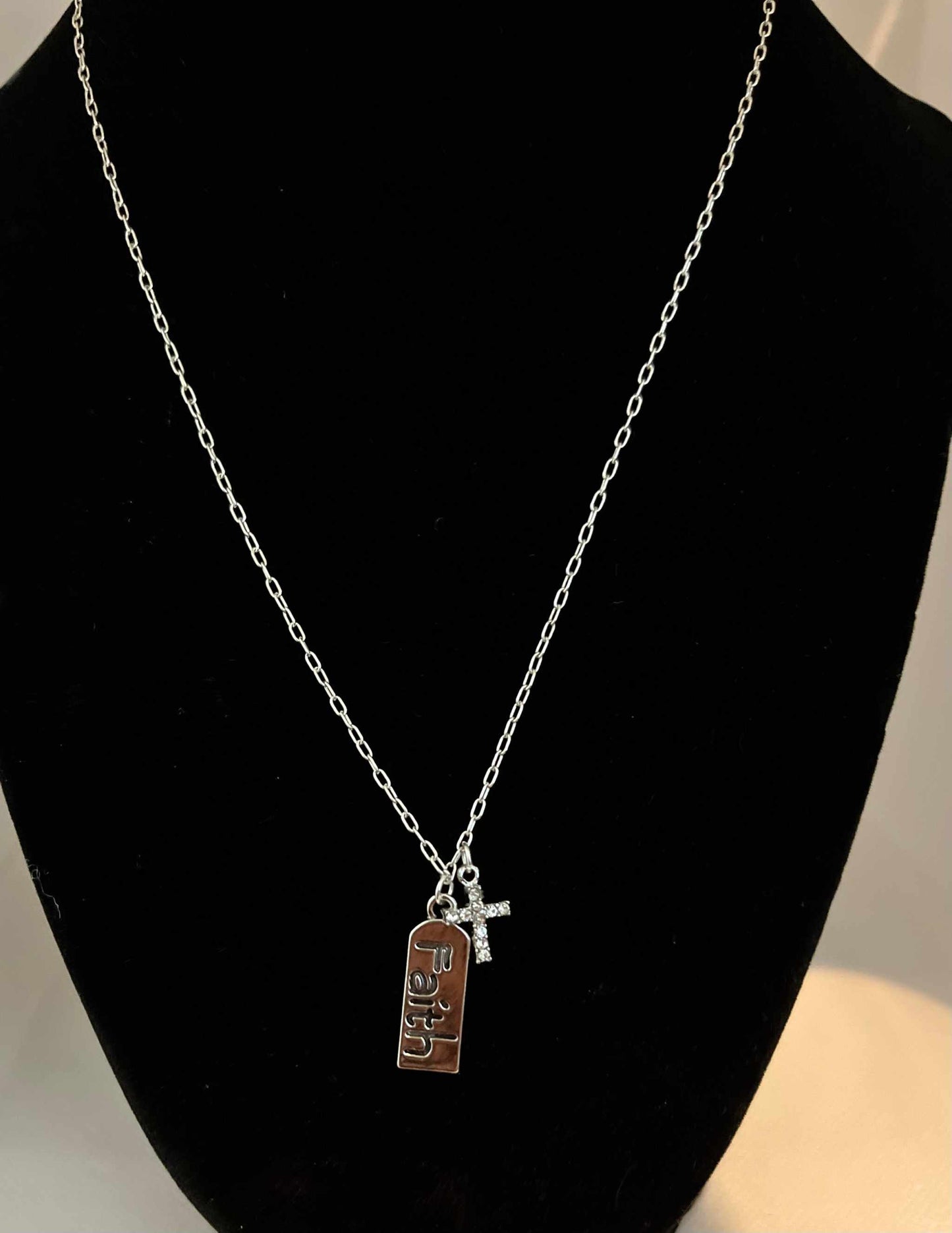 Silver Necklace – Sterling Cross Pendant with Faith & Cross Charms