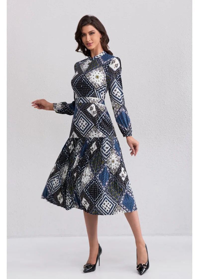 Diamond Print Navy Black White Midi Dress Miss Finch NYC