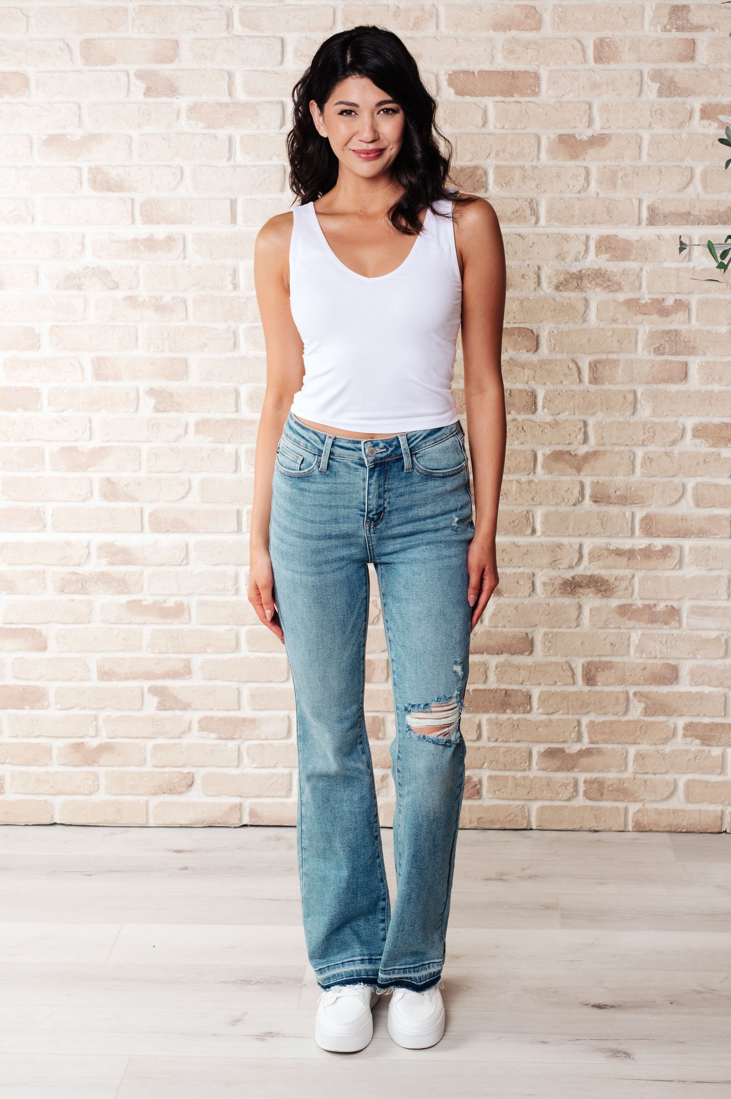 Mid Rise Distressed Released Hem Bootcut Jeans Judy Blue