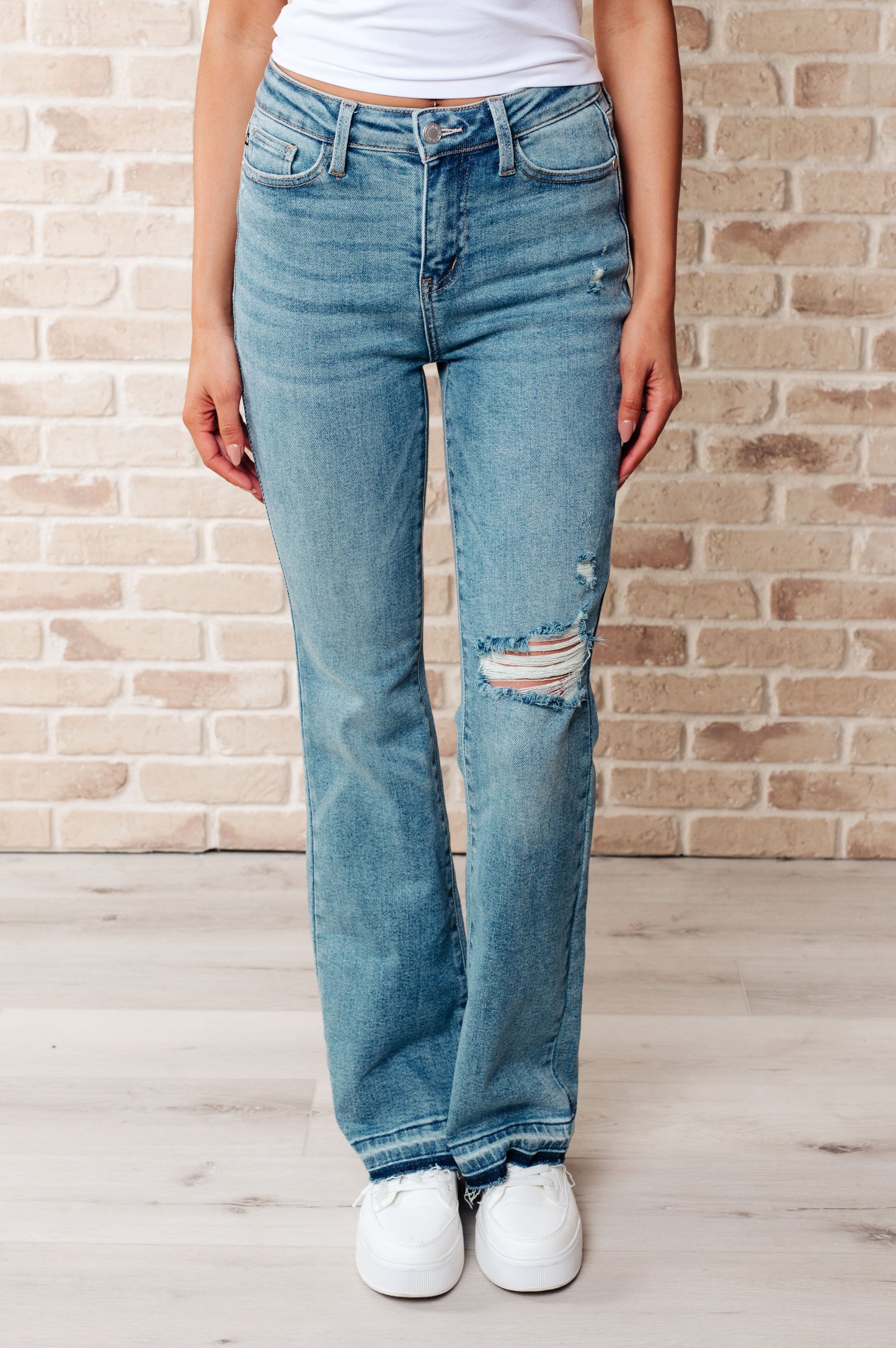 Mid Rise Distressed Released Hem Bootcut Jeans Judy Blue