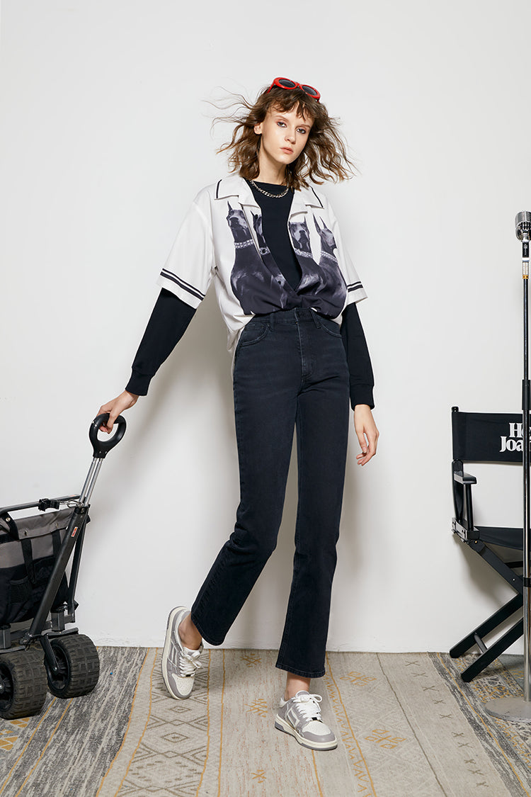 High Rise Kick Crop Jeans Mid-weight Stretch Denim Jeans Hey Joanie