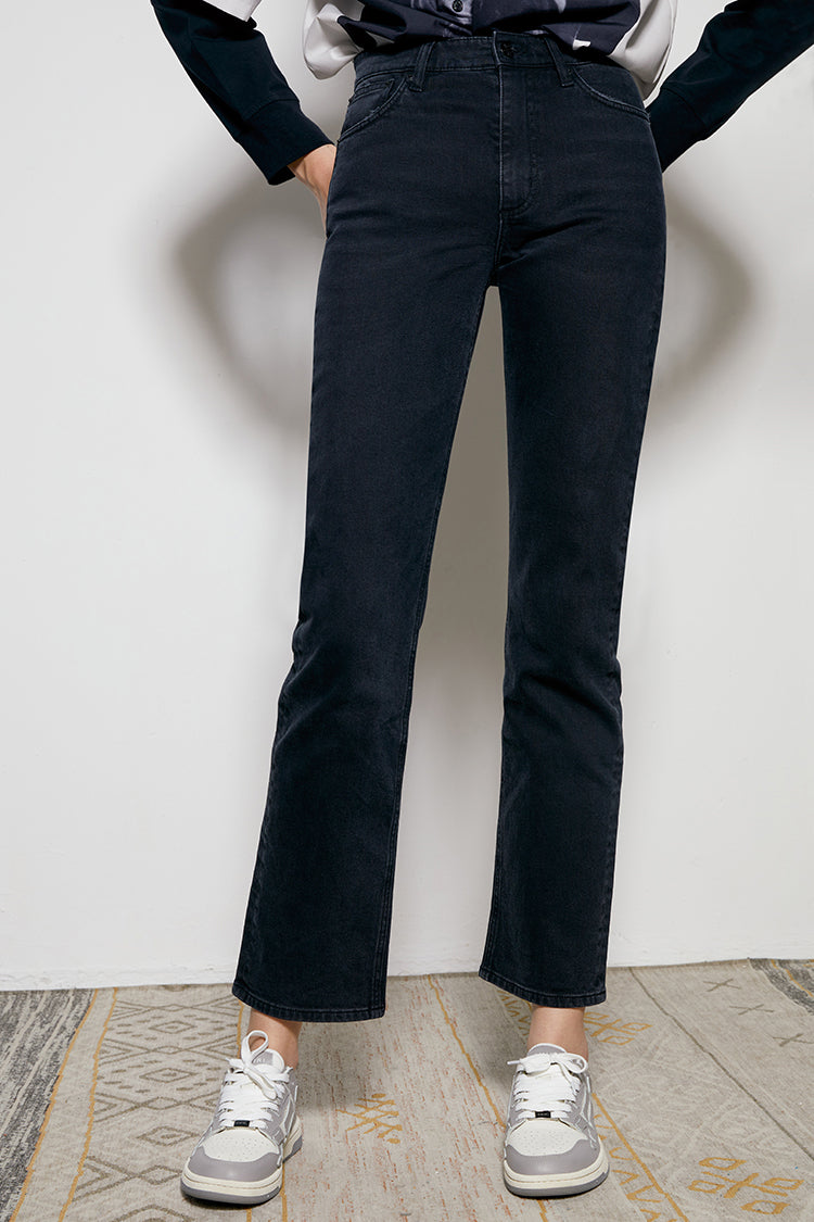 High Rise Kick Crop Jeans Mid-weight Stretch Denim Jeans Hey Joanie
