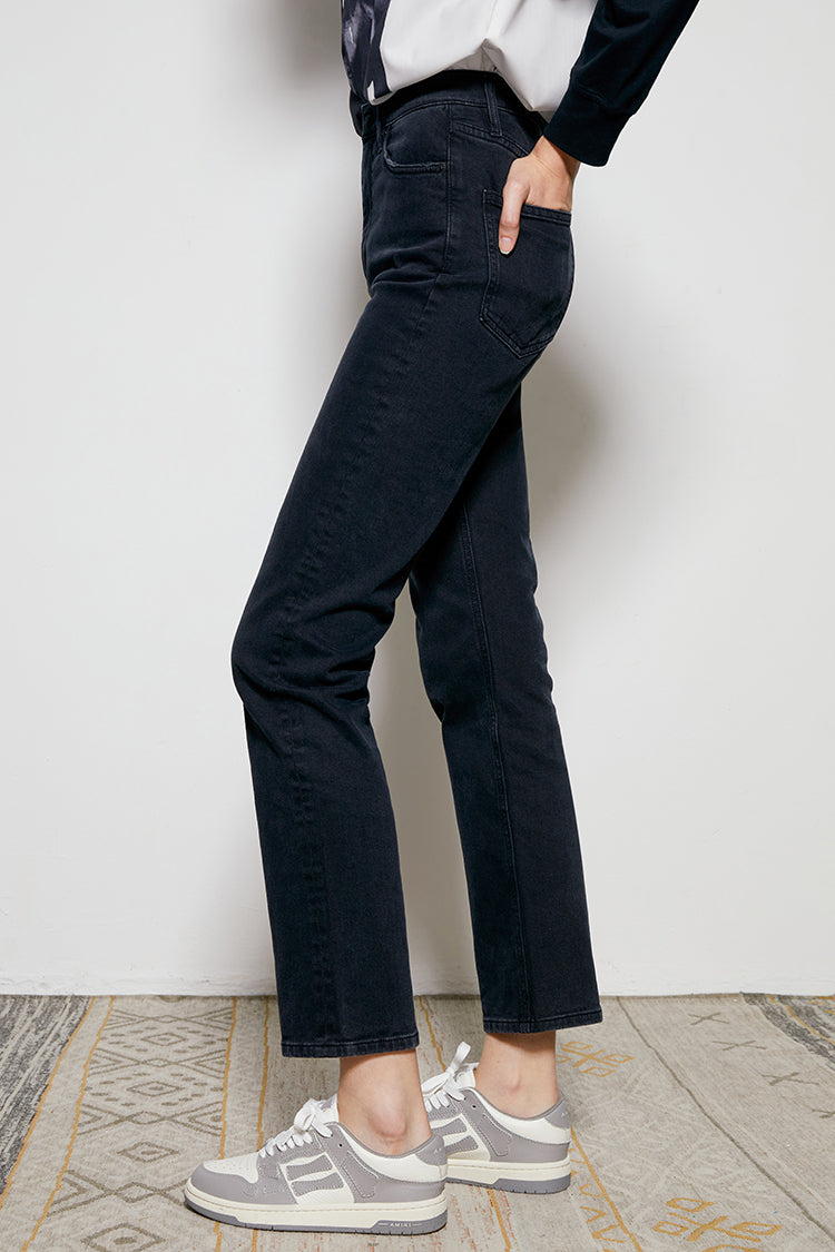 High Rise Kick Crop Jeans Mid-weight Stretch Denim Jeans Hey Joanie