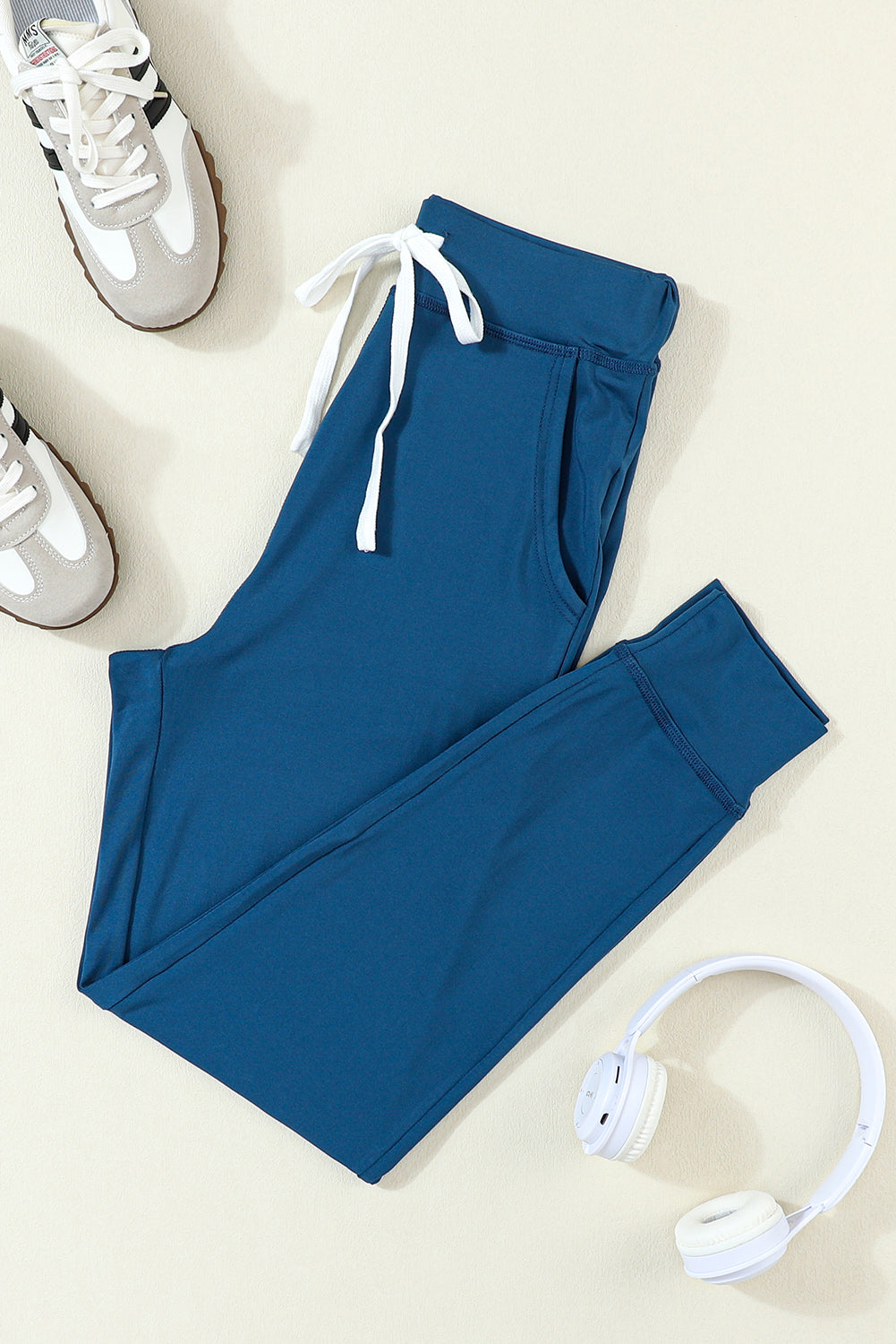 Blue Drawstring Waist Pocketed Joggers Relaxed Fit
