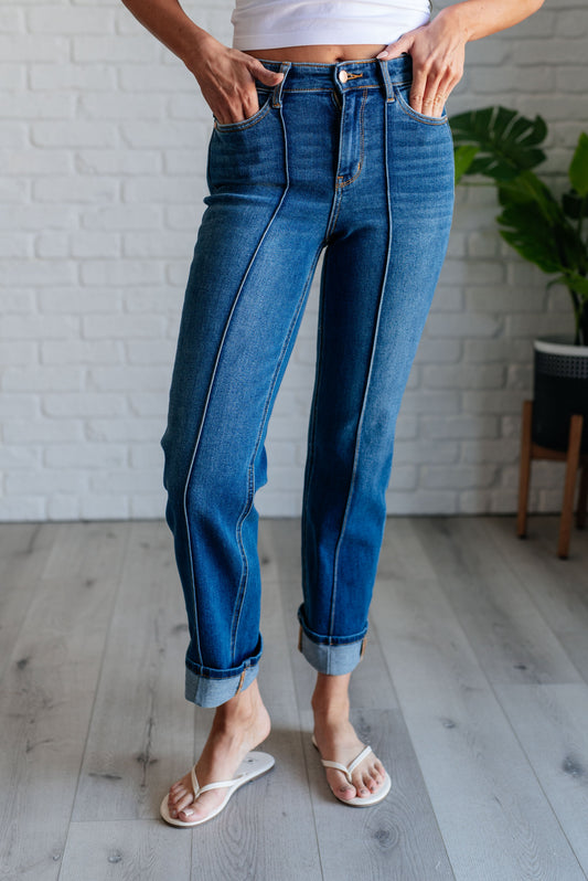 High Rise Center Seam Detail Straight Jeans Judy Blue