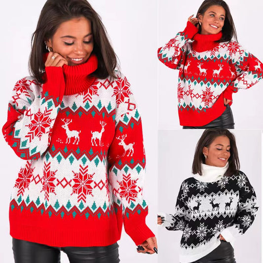Christmas Jacquard Turtleneck Long Sleeve Sweater