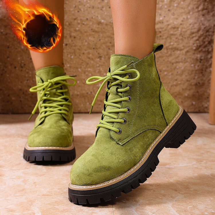 Women’s Lace-Up Suede Fleece-Lined Ankle Boots Cozy Winter Boots