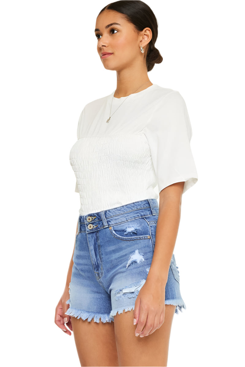 KanCan High Rise Double Button Blue Denim Jean Shorts