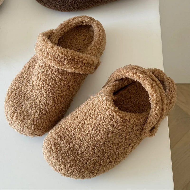 Women’s Closed-Toe Fleece-Lined Thickened Two-Way Wear Slippers