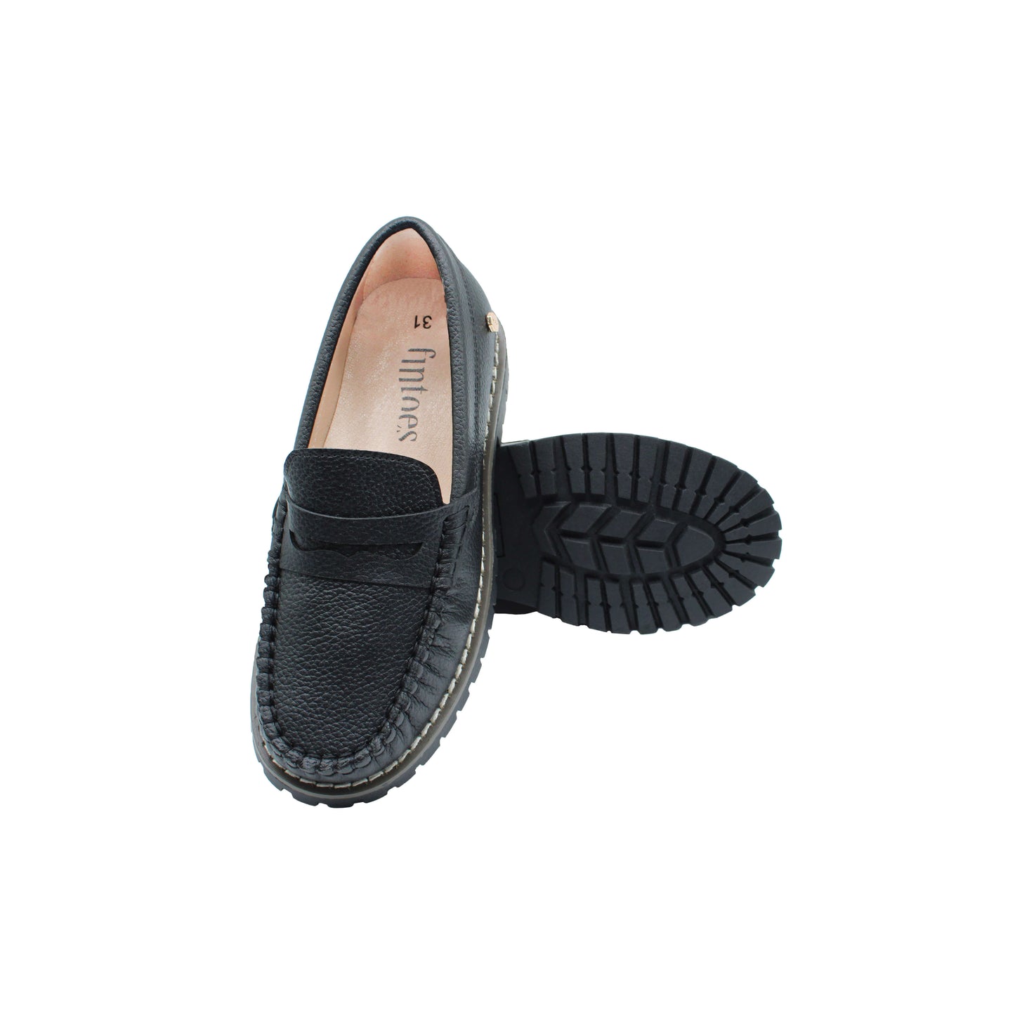 Black Leather Chunky Sole Loafer