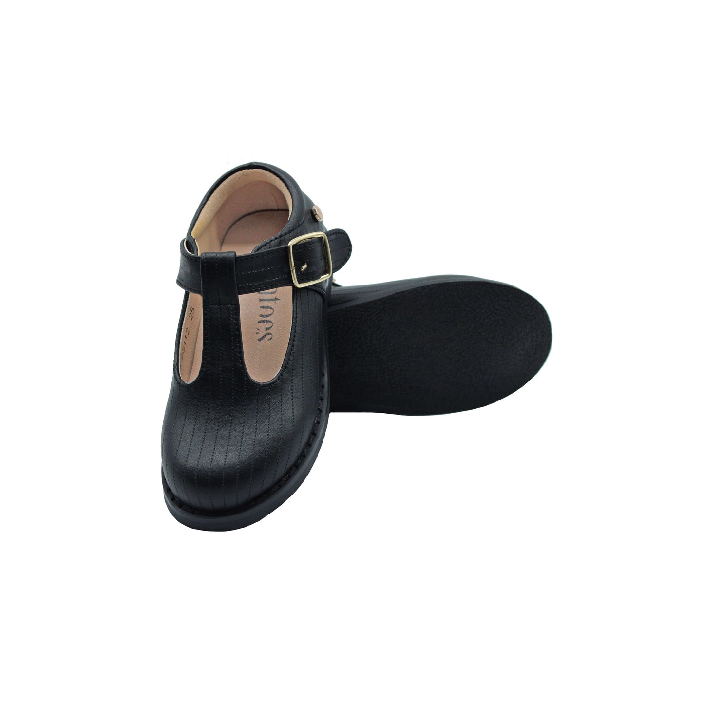 Black Leather T Strap Shoe Regular Sole