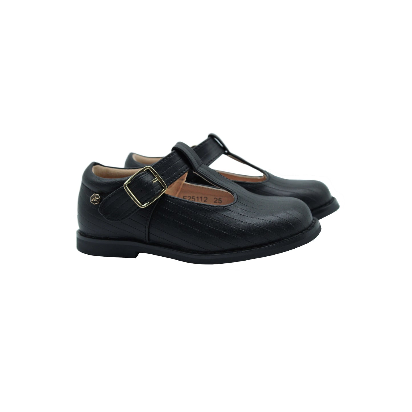 Black Leather T Strap Shoe Regular Sole