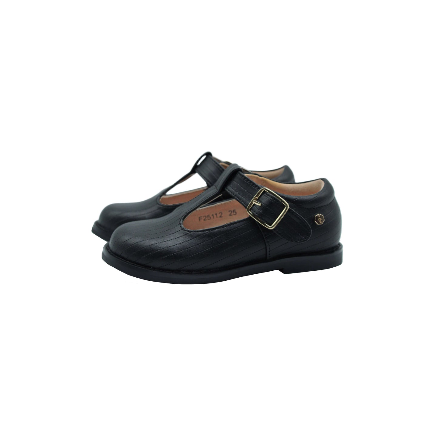 Black Leather T Strap Shoe Regular Sole