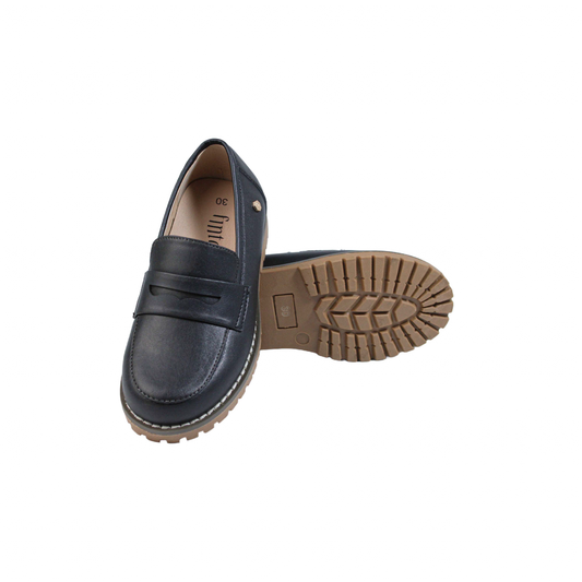 Black Chunky Loafer Leather Shoe