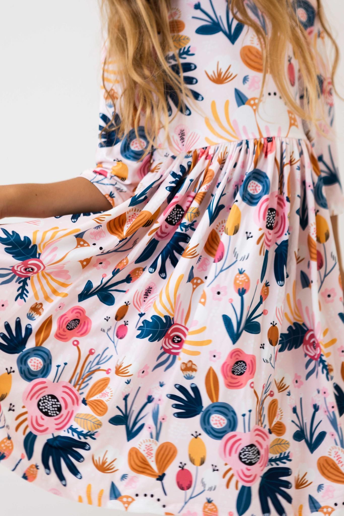 Blush Peony 3/4 Sleeve Pocket Twirl Dress Mila & Rose