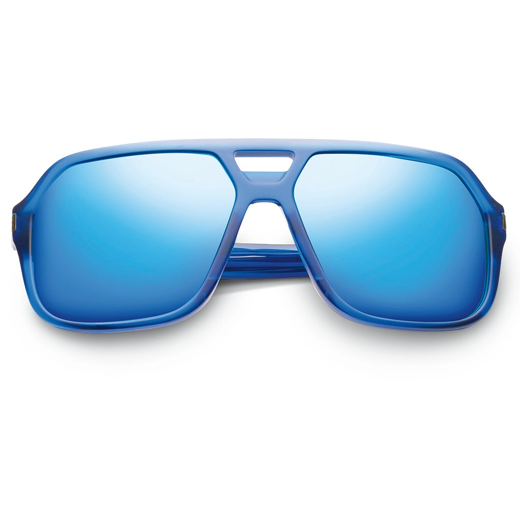 Midway Blue Matte Antique Brass Navigator Sunglasses with Pacific Blue Flash Lens Hunter